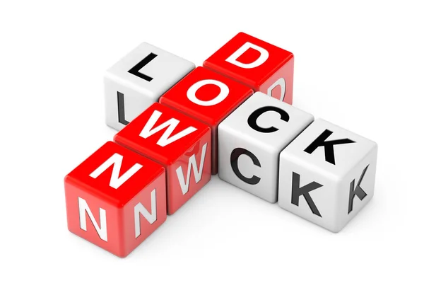 Lockdown Sign Crossword Cube Blocks White Background Rendering — Foto Stock