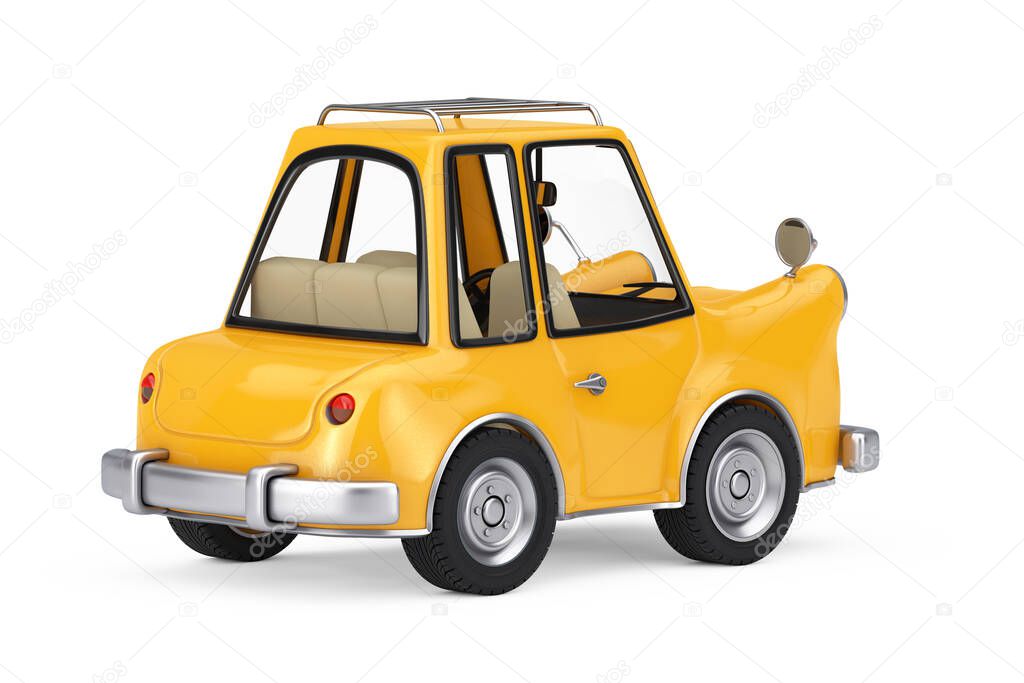 Yellow Cartoon Car on a white background. 3d Rendering