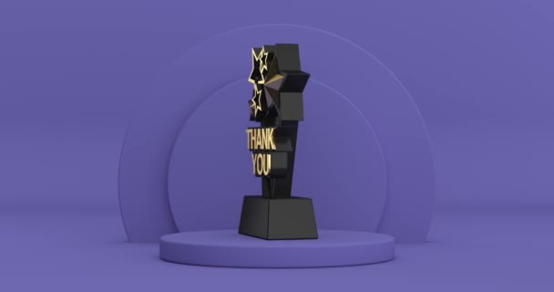 Resolution Video Award Trophy Golden Thank You Sign Rotating Violet — Vídeo de Stock