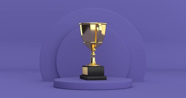 Vídeo Resolución Trofeo Oro Copa Girando Sobre Violeta Muy Peri — Vídeos de Stock