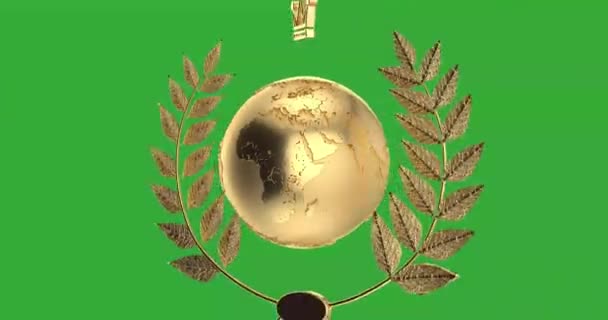 Vidéo Résolution Golden Earth Globe Avec Lauréat Prix Gold Laurel — Video