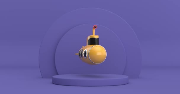 Vídeo Resolução Toy Cartoon Styled Submarine Rotating Violet Very Peri — Vídeo de Stock