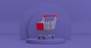 4k Çözünürlük Videosu: Violet Çok Peri Ürünleri üzerinde Dönen Alışveriş Arabası, Violet Çok Peri arka plan animasyonunda Sahne Yayı