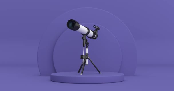 Vídeo Resolução Telescópio Móvel Moderno Branco Tripé Girando Sobre Violeta — Vídeo de Stock