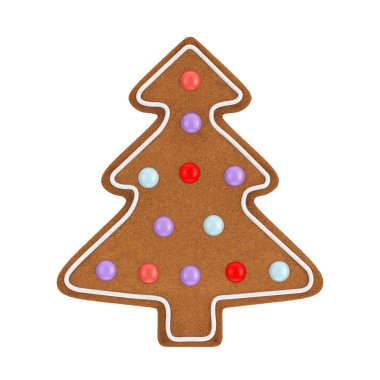 Beyaz arka planda Noel ağacı şeklinde zencefilli çörekler. 3d Hazırlama 