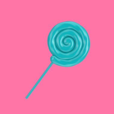 Mavi Girdap Lolipopu, Duotone Style ile pembe arka planda. 3d Hazırlama 
