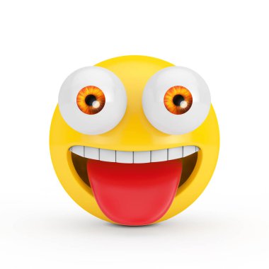 Beyaz arka planda Koca Gözlü Mutlu Emoji. 3d Hazırlama 