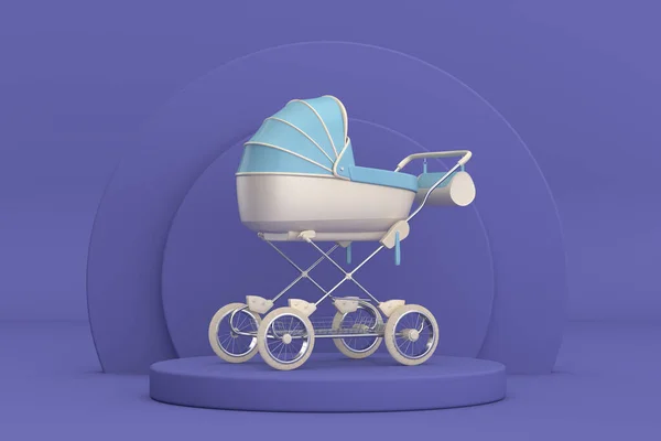 Moderní Blue Baby Carriage Kočárek Pram Violet Very Peri Cylinders — Stock fotografie