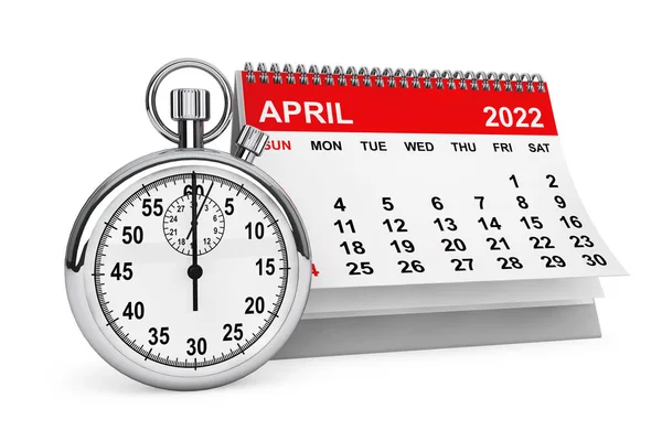 2022 Year April Calendar Stopwatch White Background Rendering — Stock Photo, Image
