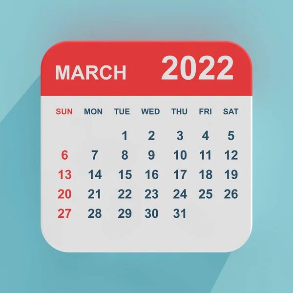 Flat Icon Calendar March 2022 Blue Background Rendering — Stock Photo, Image