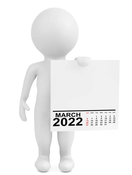 Character Holding Calendar März 2022 Jahr Auf Weißem Hintergrund Darstellung — Stockfoto