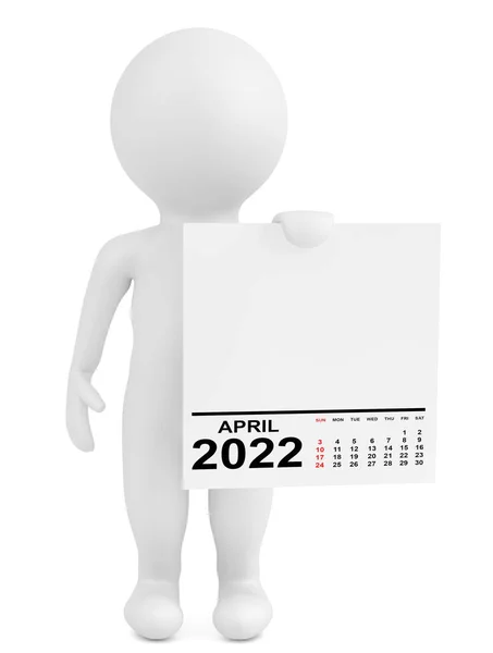 Calendário Posse Caracteres Abril 2022 Ano Fundo Branco Renderização — Fotografia de Stock
