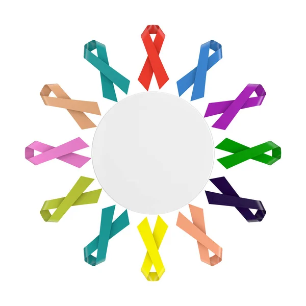 World Cancer Day Colorful Ribbons Blank White Circle Badge White — Stock Photo, Image