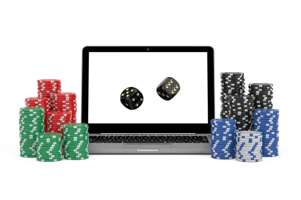 Casino Online Konzept Glücksspiel Chips Und Casino Black Game Würfel — Stockfoto