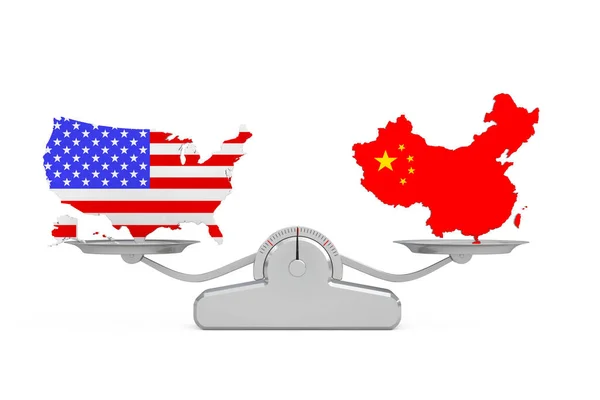 Usa China Flag Maps Balancing Simple Weighting Scale White Background — Stock Photo, Image