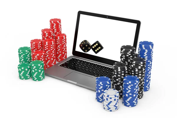 Casino Online Concept Gambling Chips Casino Black Game Dice Cubes — Stock Photo, Image