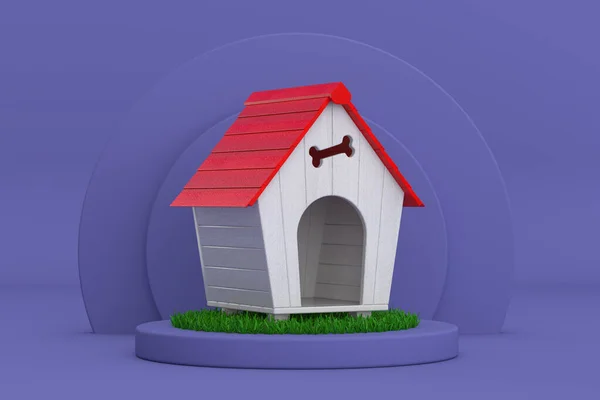 Desenhos Animados Madeira Dog House Com Telhado Vermelho Sobre Violeta — Fotografia de Stock