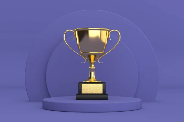 Golden Award Trophy Cup Violet Very Peri Cylinders Products Stage — Stock Photo, Image