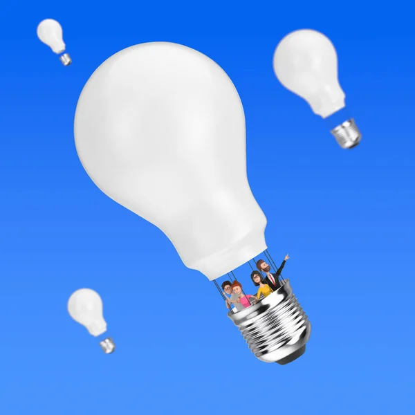 Business Idea Concept Business Team Flying Idea Bulb Shape Hot — Stock Photo, Image