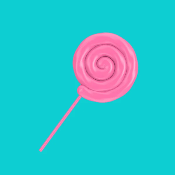 Pink Swirl Lollipop Duotone Style Blue Background Rendering — Stock Photo, Image