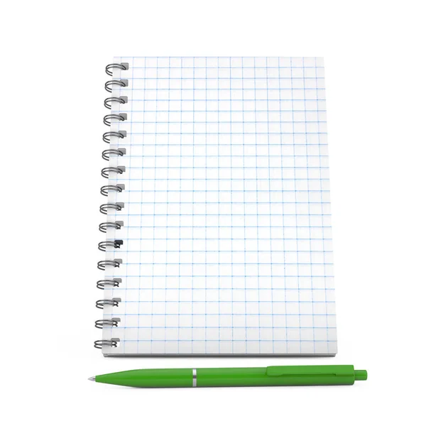 白い背景に空白の正方形の紙シートと緑のペンでメモ帳 3Dレンダリング — ストック写真