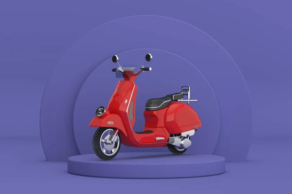 Red Classic Vintage Retro Scooter Elétrico Sobre Violeta Cilindros Muito — Fotografia de Stock