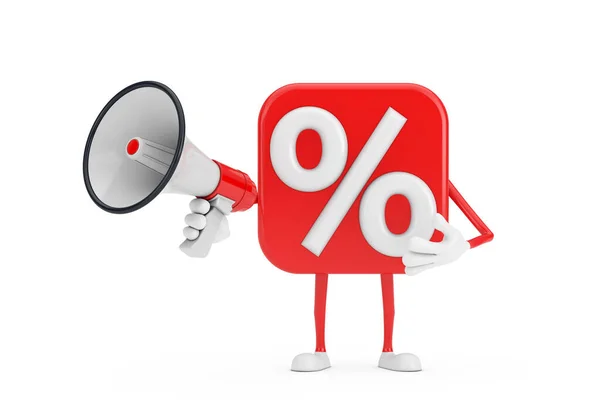 Sale Discount Percent Sign Person Character Mascot Red Retro Megaphone — Stock Photo, Image