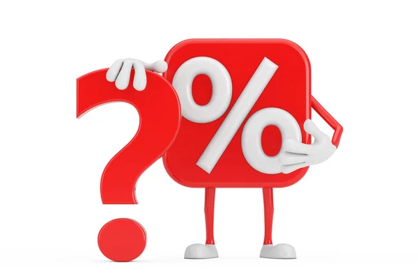 销售或折扣百分比标志人物吉祥物与红色问号标志白色背景 3D渲染 — 图库照片