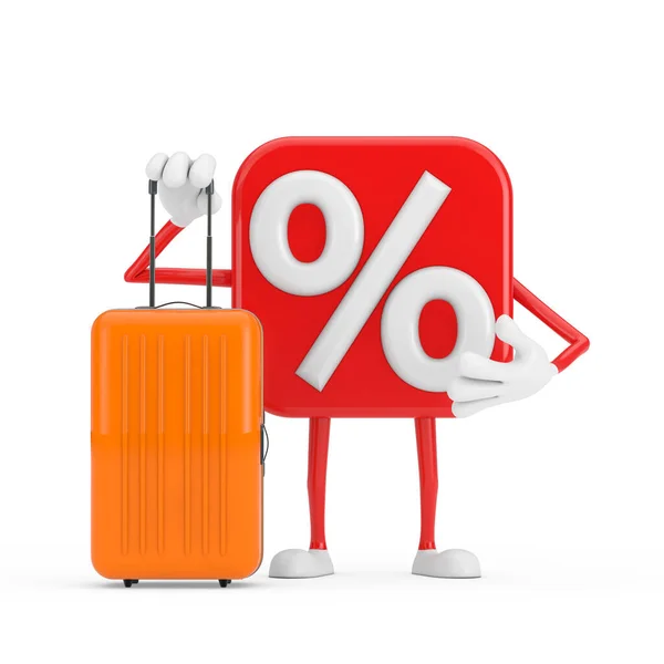 Venta Descuento Porcentaje Signo Persona Personaje Mascota Con Orange Travel — Foto de Stock
