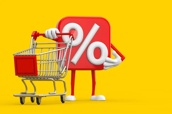 Sale Discount Percent Sign Person Character Mascot Shopping Cart Trolley — Stock Photo, Image