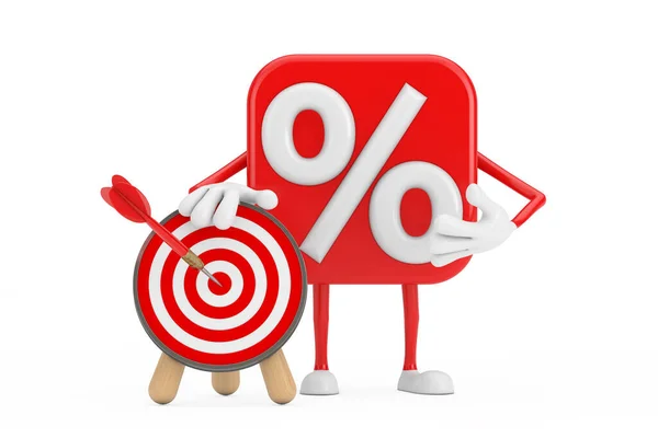 Sale Discount Percent Sign Person Character Mascot Archery Target Dart — Stock Photo, Image