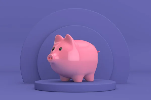 Pink Piggy Bank Violet Very Peri Cylinders Produkty Stage Pedestal — Zdjęcie stockowe