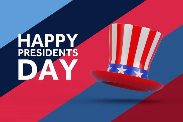Happy Presidents Day Concept. Uncle Sam's American Hat with Presidents Day Sign on a multicolored background. 3d Rendering