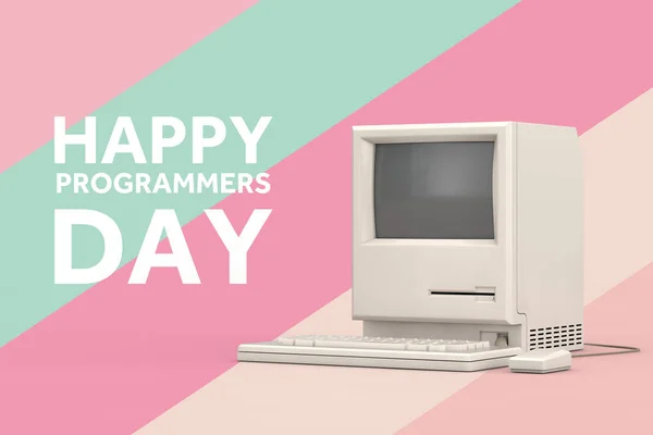 Happy Programmers Day Concept Personal Computer Retrò Con Programmatori Day — Foto Stock