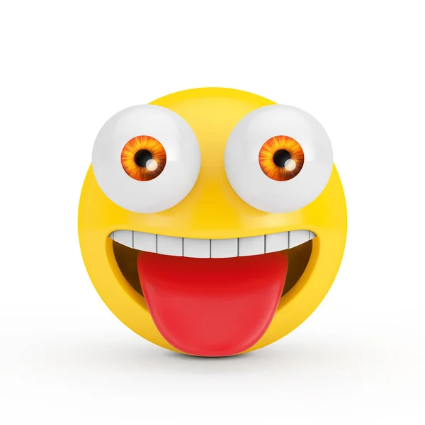 Happy Emoji Dużymi Oczami Białym Tle Renderowanie — Zdjęcie stockowe