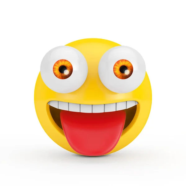 Happy Emoji Big Eyes White Background Rendering — Stock Photo, Image