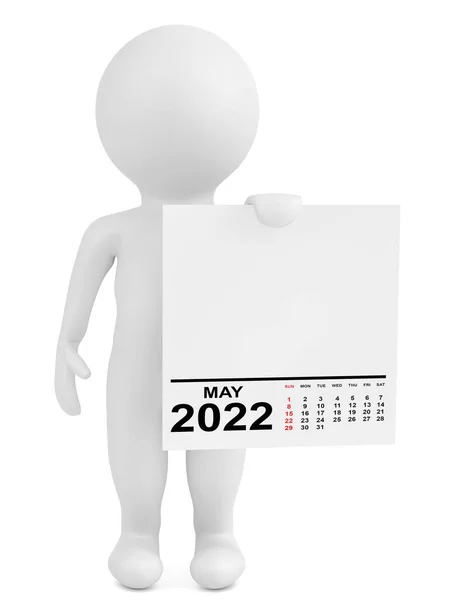 Karakter Holding Kalender Mei 2022 Jaar Een Witte Achtergrond Rendering — Stockfoto