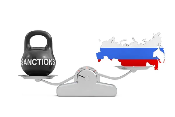 Black Iron Kettlebell Sanctions Sign Russian Flag Maps Balancing Simple — стокове фото