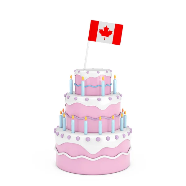 Birthday Cartoon Dessert Tiered Cake Candles Canadian Flag White Background — Stock Photo, Image