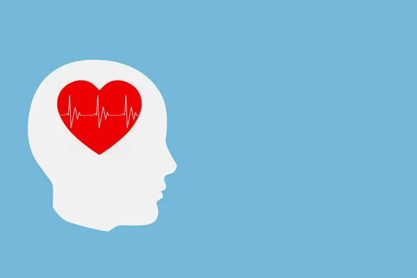 Ψυχική Υγεία Έννοια White Abstract Head Contour Red Heart Και — Φωτογραφία Αρχείου