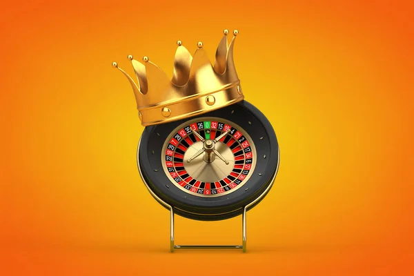 Golden Crown Black Casino Roulette Wheel Orange Background Rendering — Stock Photo, Image