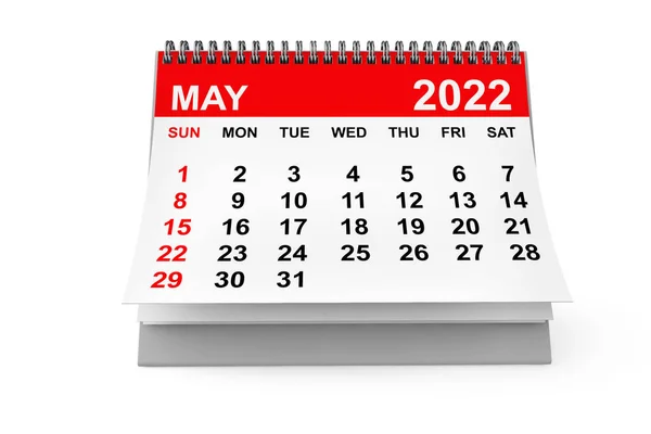 2022 Jahr Mai Kalender Auf Weißem Hintergrund Darstellung — Stockfoto