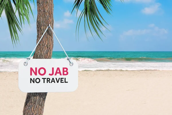 Jab Travel Sign Plate Colgado Una Palmera Sobre Fondo Playa —  Fotos de Stock