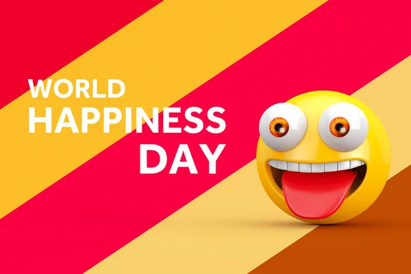Konzept Zum Weltglückstag Happy Emoji Mit Großen Augen Und Weltglückstag — Stockfoto