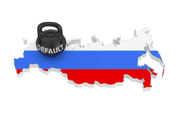 俄罗斯违约概念 黑铁响铃与默认签署了俄罗斯地图上的白旗背景 3D渲染 — 图库照片