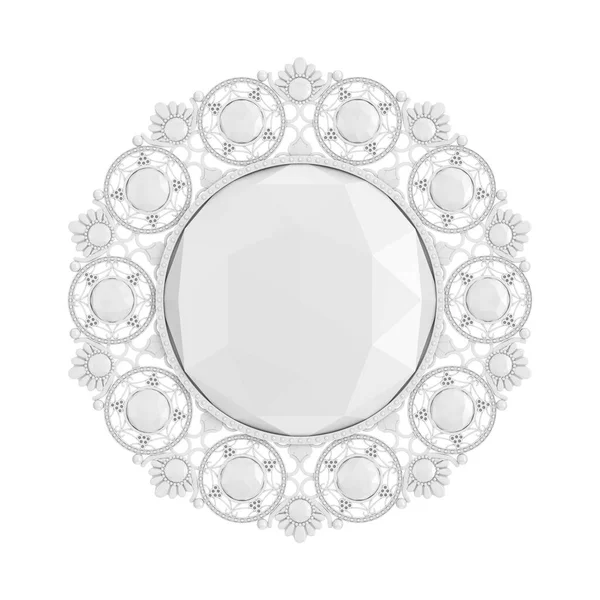 ホワイトダイヤモンドプレシャスストーン白い背景にクレイスタイルのジュエリーヴィンテージバロックブローチ 3Dレンダリング — ストック写真