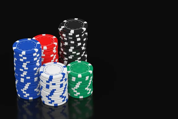 Stack Casino Chips Fundo Preto Renderização — Fotografia de Stock
