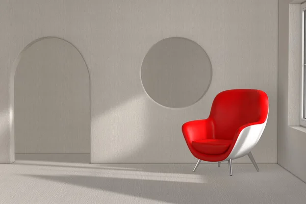 Red Modern Leather Oval Shape Relax Chair Abstract Empty Room — Stockfoto