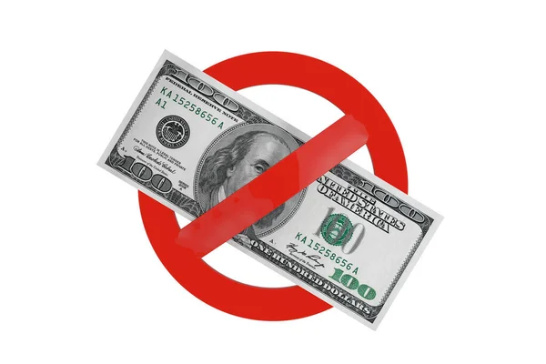 Rüşvet Yok Beyaz Arka Planda Kırmızı Yasak Sembol 100 Dolar — Stok fotoğraf