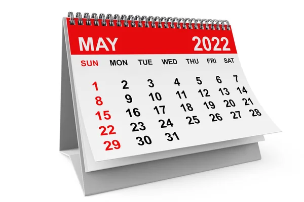 2022 Jahr Mai Kalender Auf Weißem Hintergrund Darstellung — Stockfoto